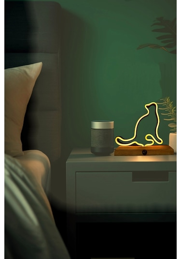 Işıklı Tablo Marketi Kedi Figürlü Neon Gece Lambası Amber Sarı