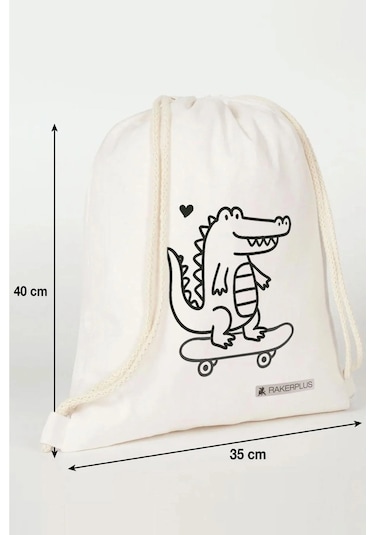 Rakerplus Tbons Özel Tasarım 35x40 Cm Unisex Ham Bez Büzgülü Sırt Ayakkabı Çantası Natural