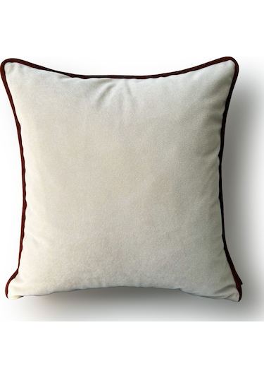 "beige" Kadife Dokulu Kırlent Kılıfı - 45x45 Krem - Kiremit