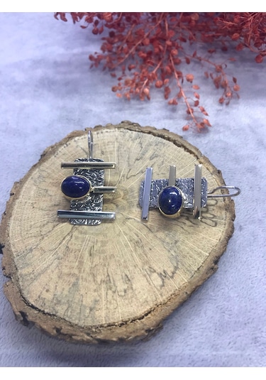 Nsa Gümüş Lapis Lazuli Taşı 925 Ayar Doğal Taş El İşi Gümüş Set