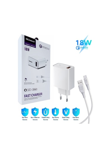 Oppo Reno 2 Uyumlu 18W 3.4A Type-C Ultra Hızlı Şarj Cihazı - İthalatçı Garantili