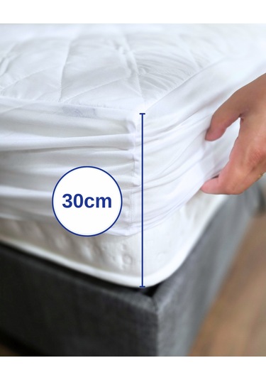 Çift Kişilik 180x200 Su Geçirmez Fitted Lastikli Yatak Koruyucu Alez Kapitone Silikon Elyaf Beyaz