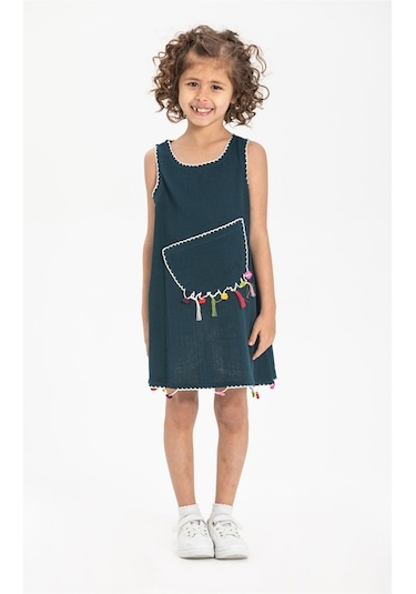 Mine Şile Bezi Çocuk Elbise Petrol Ptrl