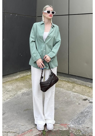 Madmext Mad Girls Çağla Yeşili Oversize Gömlek Mg1369-çağla Yeşili Çağla Yeşili