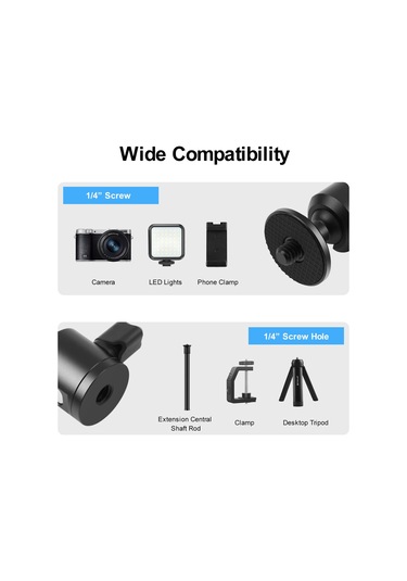 Sones Puluz 1/4 İnç İç Vida Metal Tripod Topuz Başlı Adaptör Düğme Kilidi Siyah