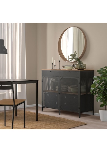 Fjällbo Konsol, Siyah, 47x111x95 Cm Meridyendukkan Rustik , Masif Ahşap Kahve Köşesi