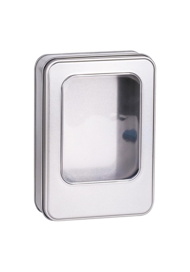 Pencereli Gümüş Metal Kutu 19x13,5x4,5 Cm