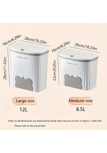 Dashanshop Kompakt 2,25 Galonluk Duvar Tipi Çöp Kovası Koku Emici Kapaklı Pratik Süpürgeli Beyaz