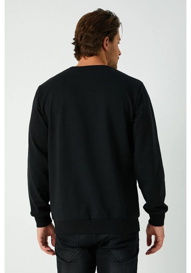 Siyah Relaxed Fit Bisiklet Yaka Sweatshirt Düz Paça Erkek Eşofman Takımı Siyah