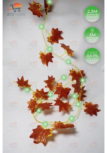 Dekoratif Sonbahar Yapraklı 230 Cm Yapay Sarmaşık Ve 300 Cm Peri Led Pembe Renk - Yeşil Yeşil