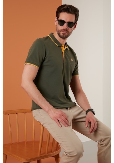 Buratti % 100 Pamuk Düğmeli Regular Fit Erkek Polo Yaka T Shirt 5902118 Haki-Sari