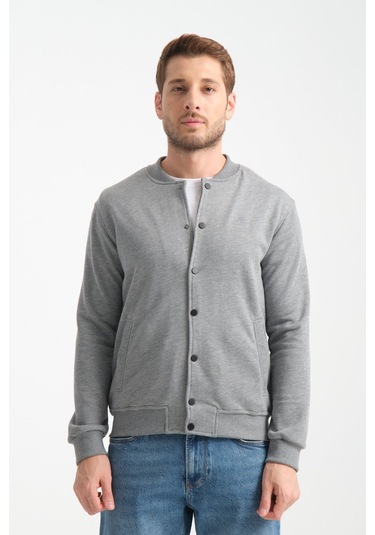 Shooter Sportswear Erkek Sweatshirt Düğmeli Ekru Standart Kalıp Gri Melanj