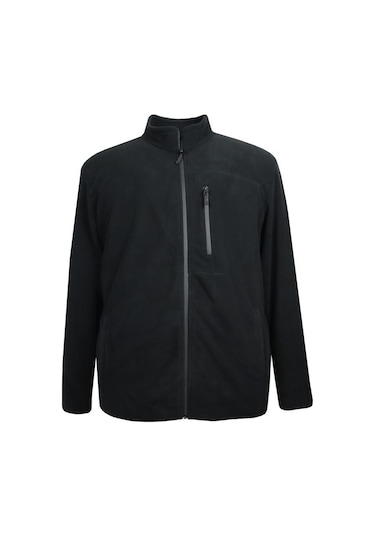 Erkek Büyük Beden Dik Yakalı Fermuarlı 122 Kg-172 Kg Arası İçin Uygun Bedenli Polar Sweat Mont Siyah