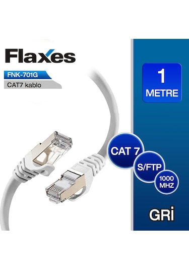 Flaxes Fnk-701G 1Mt Cat7 Patch Network   Kablosu Gri