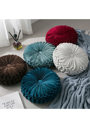 Atmak Yastık El Dikişli Pilili 3d Hollandalı Kadife Kabak 40cm-11 Ekru