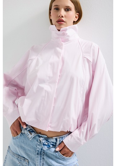 Itsbasic Kadın Pembe Renk W5 Oversize Özel Organik Kumaş Tasarım Gömlek Ceket