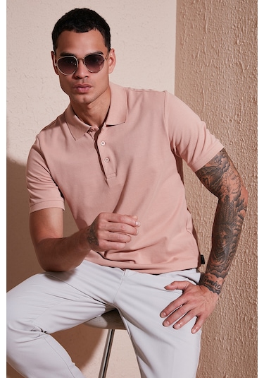 Buratti Pamuklu Regular Fit Düğmeli Erkek Polo Yaka T Shirt 5902127 Pudra