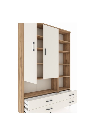 Arges Dolap 10 Raflı 4 Çekmeceli 2 Kapaklı 132x30x195 Çam-ayt... Çam