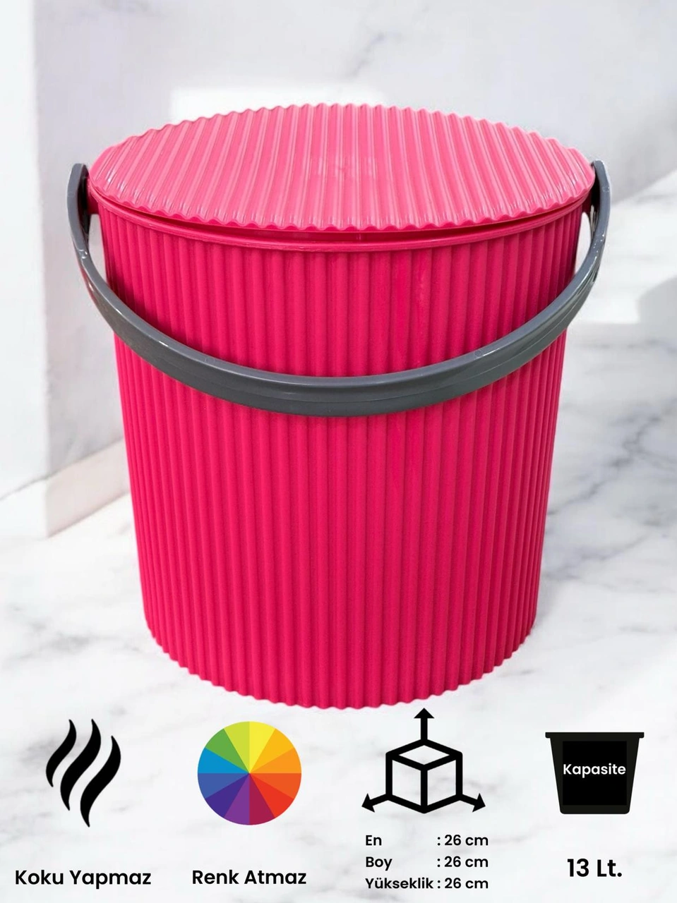 Rainbow Pembe Büyük Boy 13 Litre Yuvarlak Kova Piknik Sepeti Meyve Kovası