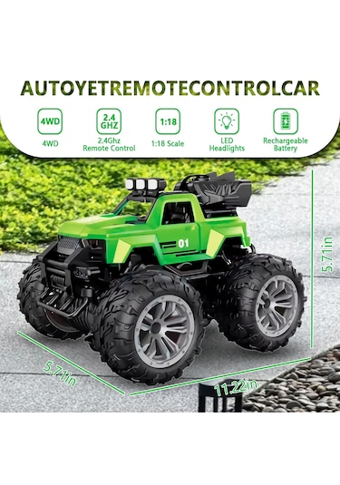Uzaktan Kumandalı Şarjlı Duman Atan Araba 4x4 Buharlı Işıklı Uzaktan Kumandalı Off Road Araba Rc Stu Yeşil