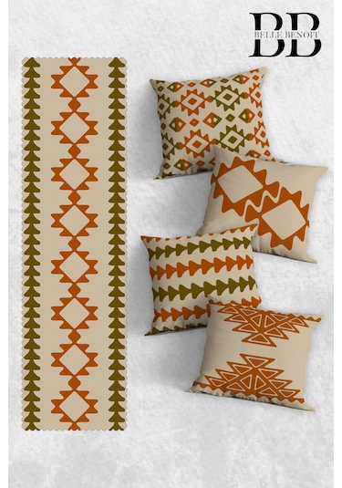 Belle Benoit Baskılı Runner & Koltuk Kırlent Kılıfı Set Desen21