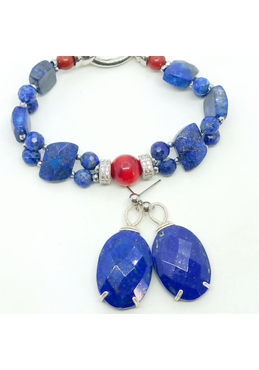 2742 Lapislazuli El Yapımı Çelik Aparatlı Küpe Lacivert
