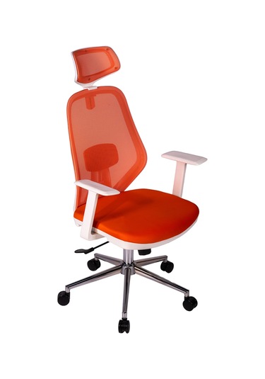 Ofisbazaar Dali Beyaz Fileli Yönetici Koltuğu Ergonomik Başlıklı Ofis Koltuğu Turuncu Turuncu