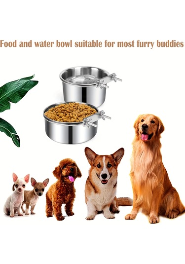 Ecronicword Evcil Hayvan Kafes Besleme Kabı Çelik Askılı Su Kabı 2'li