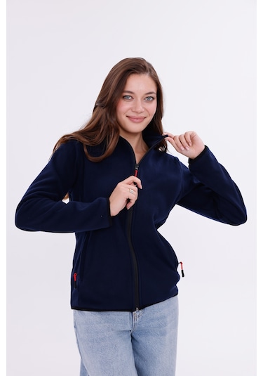 Monox Kadın Slim Fit Tam Fermuarlı Polar Ceket Lacivert