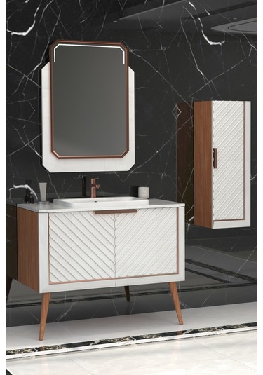 Migella 100Cm Banyo Dolabı-Beyaz/Meşe(Boy Dolap Dahil )