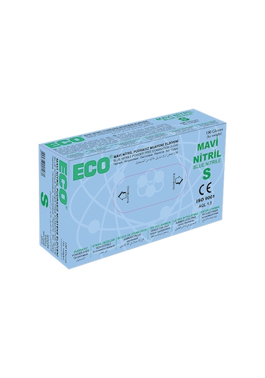 Eco Nitril Pudrasız Muayene Eldiveni Mavi S 100'lü