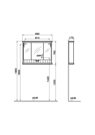 VitrA Valarte Aydınlatmalı Dolaplı Ayna 100 Cm Mat Gri 62235 Krom