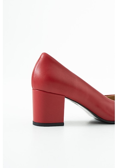 Dericia Shoes Majesty Hakiki Deri Kadın Kalın Topuklu Ayakkabı Kırmızı