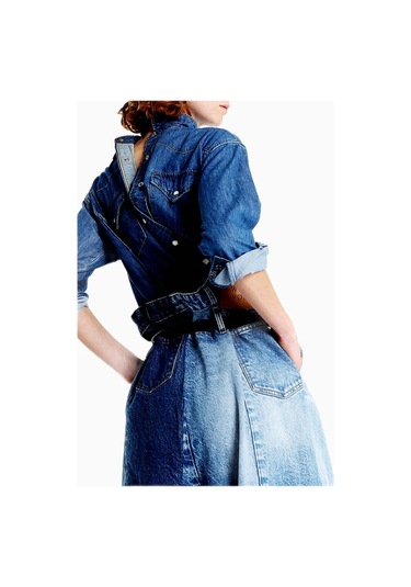 A.w.a.k.e. Mode Kadın Geniş Paça Denim Yama Detaylı Jean Pantolon Mavi