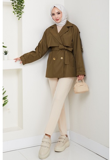 Nehar Rüzgarlıklı Astarlı Trenç 1621 - Haki Haki