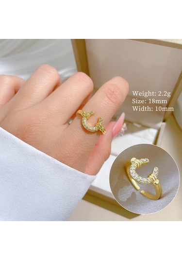 Geometrik Elmas Taşlı Yuvarlak İnci Yüzük No.104 Çok Renkli