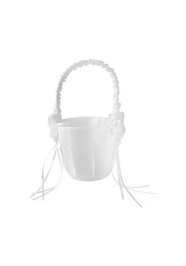 Suofeng Düğün İçin Fildişi Beyaz Saten Çiçek Sepeti - İmitasyon İnci Detaylı, 24x16x12cm