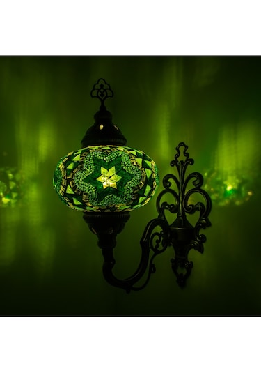 Dekoratif Mozaik Aplik Yeşil Renkli Duvar Lambası Yeşil