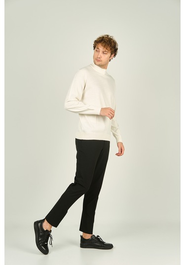 Ateş Triko Erkek Yarım Balıkçı Yaka Yün Kazak 0004 Kemik Kemik