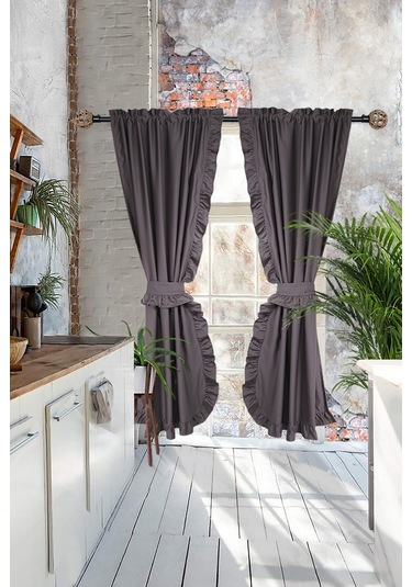 Poli Perde Çift Kanat Dikey Fırfırlı Antrasit