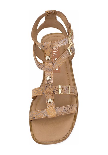 Elit Talia Kadın Hakiki Deri Düz Sandalet Taba Taba