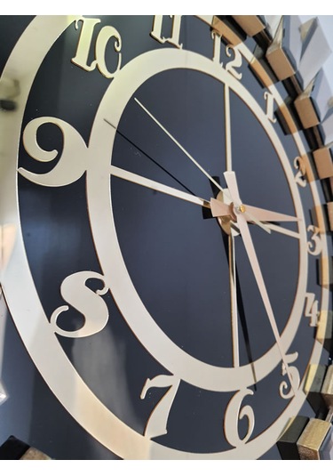 Ayna Denizi Güneş Twins Bronze Black Model Altın Siyah Renk 70 cm Dekoratif Aynalı Duvar Saati Altın - Siyah