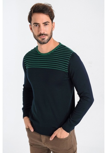 Heyss Bisiklet Yaka Sırt Detaylı Erkek Triko Kazak (381025109) Lacivert