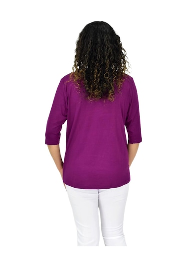 Caftan Kadın Kısa Kol Taşlı Bluz Bgl-st04711 Mor