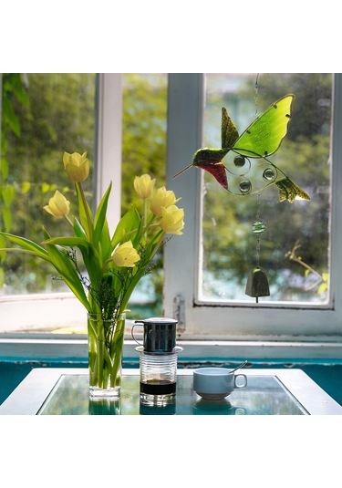 Kosona Çift Renkli Kuş Şekilli Metal Ve Cam Zil, Doğa Sesleriyle Ev Dekorasyonu, Stres Azaltıcı, Bahçe Balkon Hediyelik