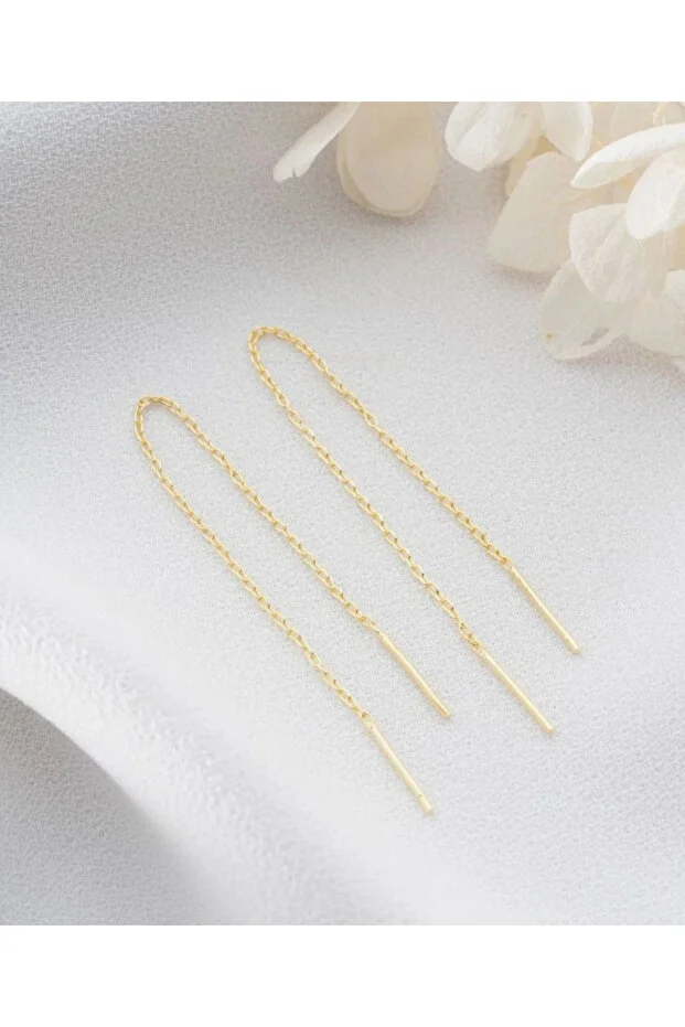 Tek Zincir Altın Küpe Yeşil Altın