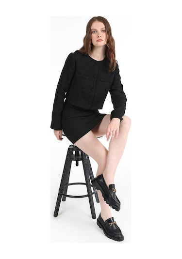 Colins Regular Fit Bisiklet Yaka Siyah Kadın Ceket Cl1065871 Siyah