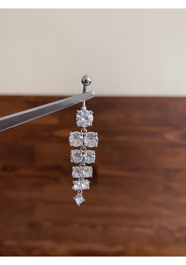 316 L Cerrahi Çelik Göbek Piercingi Pırlanta Model Göbek Piecingi Gümüş