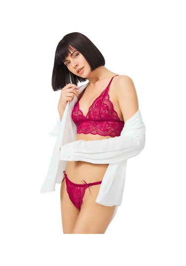 Vişne Dantelli Transparan Balensiz Kadın Sütyen Takımı Vişne