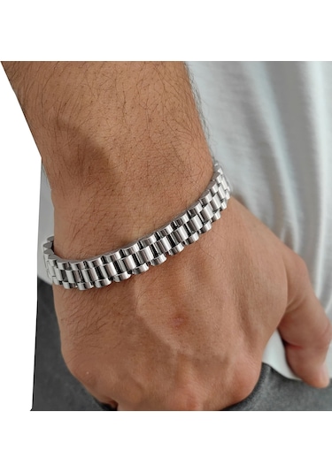 Ehediye Chavin Gri 316 L Çelik Parlak Ve Mat Erkek Bileklik Ed02